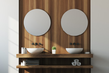 Wooden and white bathroom, double sink