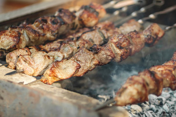 Tasty shish kebab cooking process