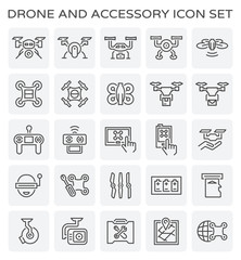 Vector line icon of drone and accessory.