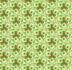 Seamless pattern Flowers marigold, green