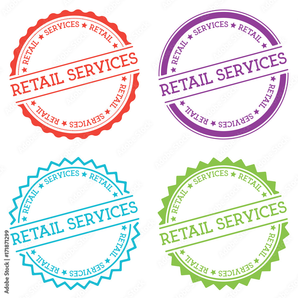 Poster retail services badge isolated on white background. flat style round label with text. circular emble