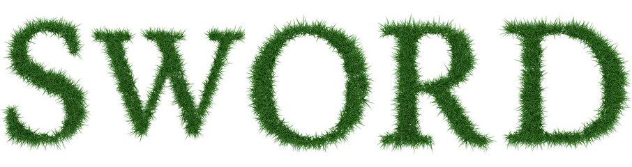 Sword - 3D rendering fresh Grass letters isolated on whhite background.