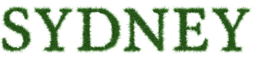 Sydney - 3D rendering fresh Grass letters isolated on whhite background.