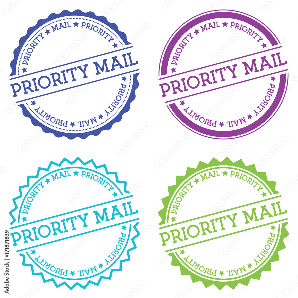 Poster priority mail badge isolated on white background. flat style round label with text. circular emblem 
