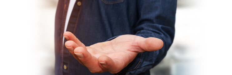 Obraz premium Panorama view of empty businessman hand