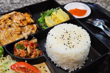 Delicious Japanese Bento Box with Teriyaki Chicken