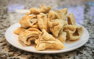 Deep Fried Fish Meat Ball on White Dish