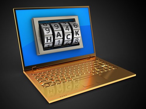3d golden computer and hack lock