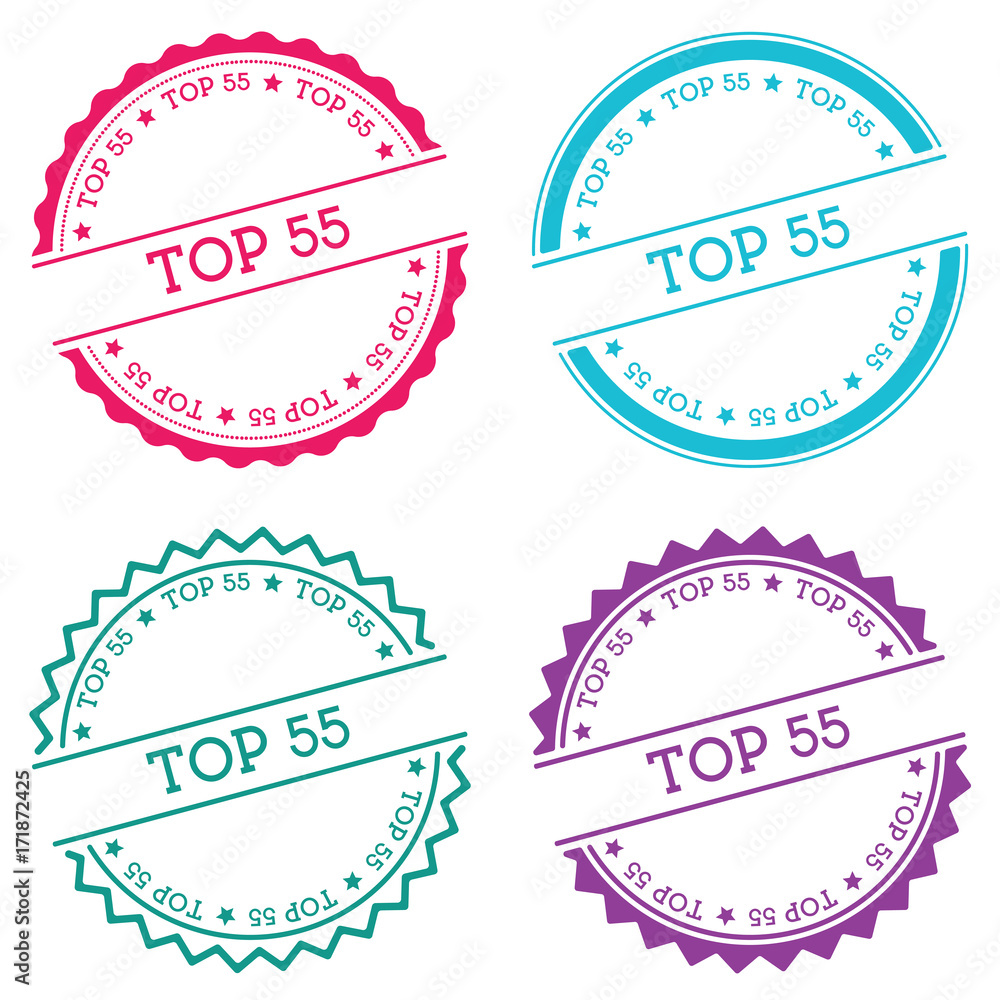 Poster top 55 badge isolated on white background. flat style round label with text. circular emblem vector 