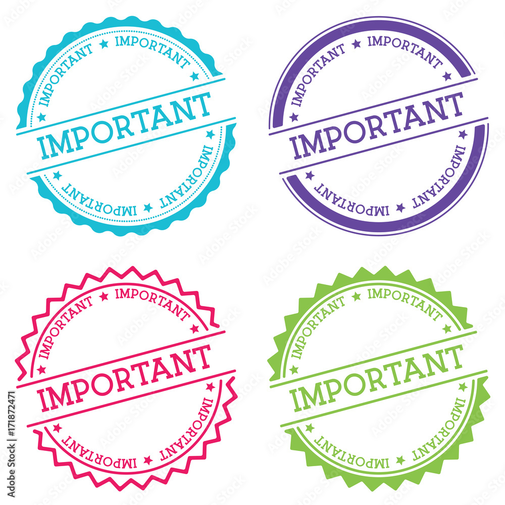 Poster important badge isolated on white background. flat style round label with text. circular emblem vect
