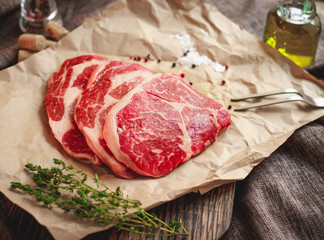 Ribeye steak on Kraft paper