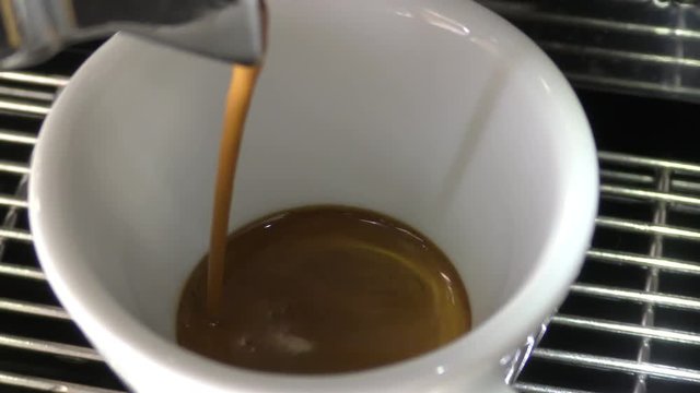 Espresso brewing closeup view