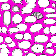 Set of speech bubbles, vector hand drawn seamless pattern. endless pink abstract background, EPS 8