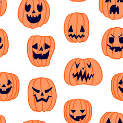 Halloween seamless pattern with scary pumpkins, vector pumpkin symbol of Halloween, EPS 8