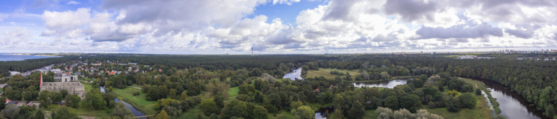Aerial view river in the forest in Tallinn Estonia, district Pirita