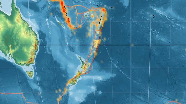 Kermadec tectonics featured. Relief. Kavrayskiy VII projection