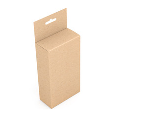 Kraft brown paper Box packaging with Hang Tab Mockup in white studio, 3d rendering