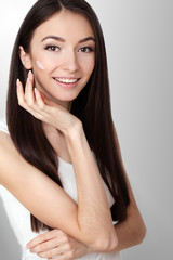 Woman Hand Cream. Close Up Of Beautiful Girl Applying Lotion