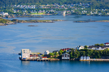 Colorful sunset in Alesund port town