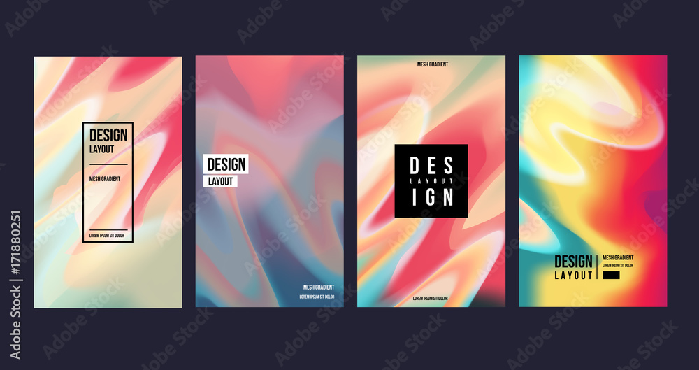 Poster set of vivid gradient backgrounds. creative layouts with gradient mesh. abstract design template for