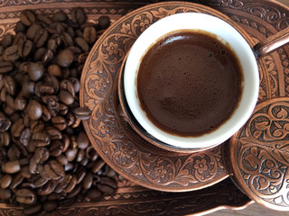 a delicious coffee and coffee beans.I enjoyed it.break.hot drinks. 