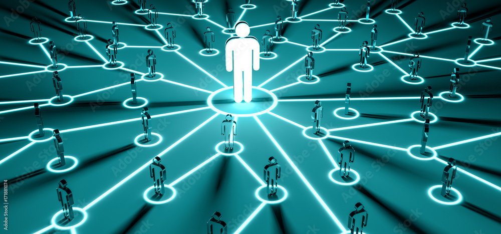 Poster leader connecting a group of people 3d rendering