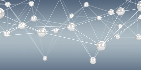 Digital flying network balls connection 3D rendering