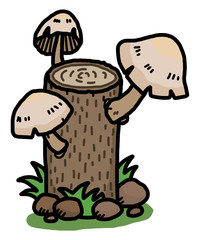mushroom on wooden log / cartoon vector and illustration, hand drawn style, isolated on white background.