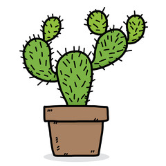 cactus in earthen pot  / cartoon vector and illustration, hand drawn style, isolated on white background.