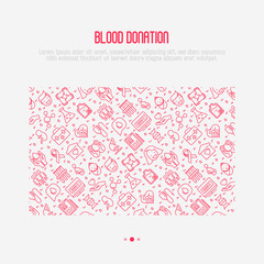 Blood donation concept with thin line icons and place for text. World blood donor day. Vector illustration for web page, banner, print media.