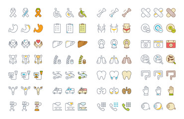 Naklejka premium Set Vector Flat Line Icons Medicine