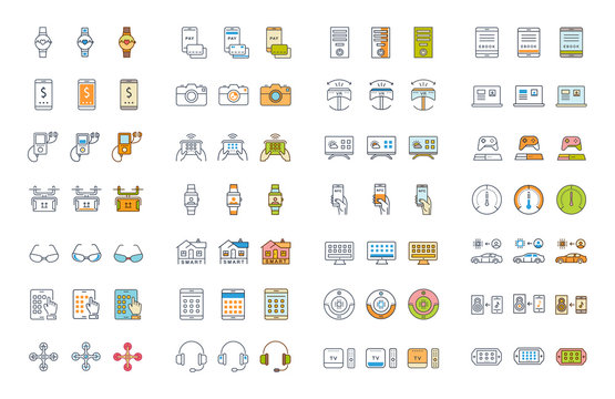 Set Vector Flat Line Icons Smart Device