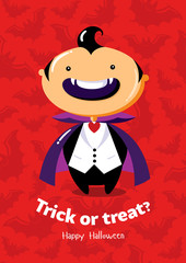 Halloween vector poster Trick or treat with vampire on seamless background