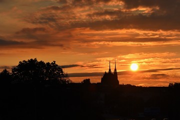 City of Brno, Czech Republic. Petrov - St. Peters and Paul church in sunset - sunrise.