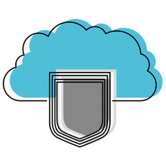 cloud storage data protection shield in watercolor silhouette vector illustration