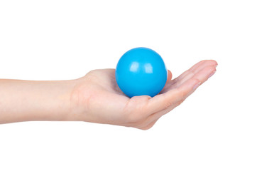 ping-pong ball in hand isolated on white background