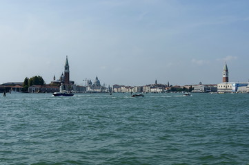View from the sea at the residential district of waterside in Venezia, Venice, Italy, Europe