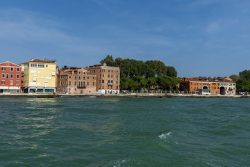 Obraz premium View from the sea at the residential district of waterside in Venezia, Venice, Italy, Europe