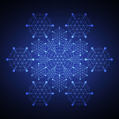 Sacred hexagonal geometry element on a blue background.