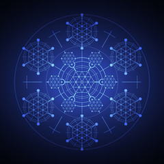 Sacred hexagonal geometry element on a blue background.