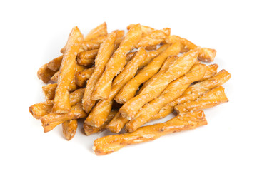Pile of pretzel twists isolated on a white background