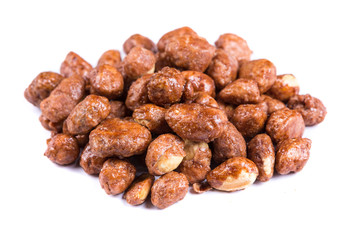 Pile of sugar coated peanuts isolated on a white background