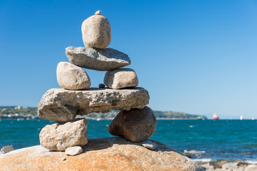 Inukshuk Rock balancing in Vancouver stone stacking garden