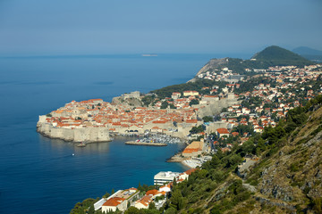 Fototapeta na wymiar A view of the old town of Dubrovnik from the Srd mountain in Croatia.