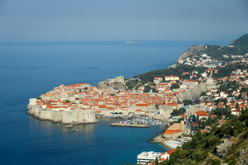 A view of the old town of Dubrovnik from the Srd mountain in Croatia.