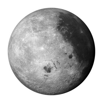 3D render, 'left' side of the moon isolated on white background