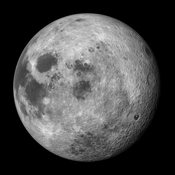 3D render, 'right' side of the moon isolated on black background