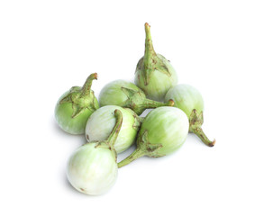 fresh thai eggplant on white background. Green eggplant aubergine vegetable isolated