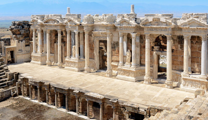Fototapeta na wymiar Roman amphitheatre in the ruins of Hierapolis
