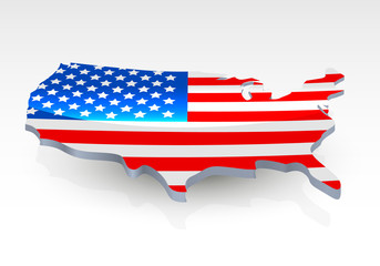 USA 3d flag in form of map. United States of America. National flag concept. Vector illustration.